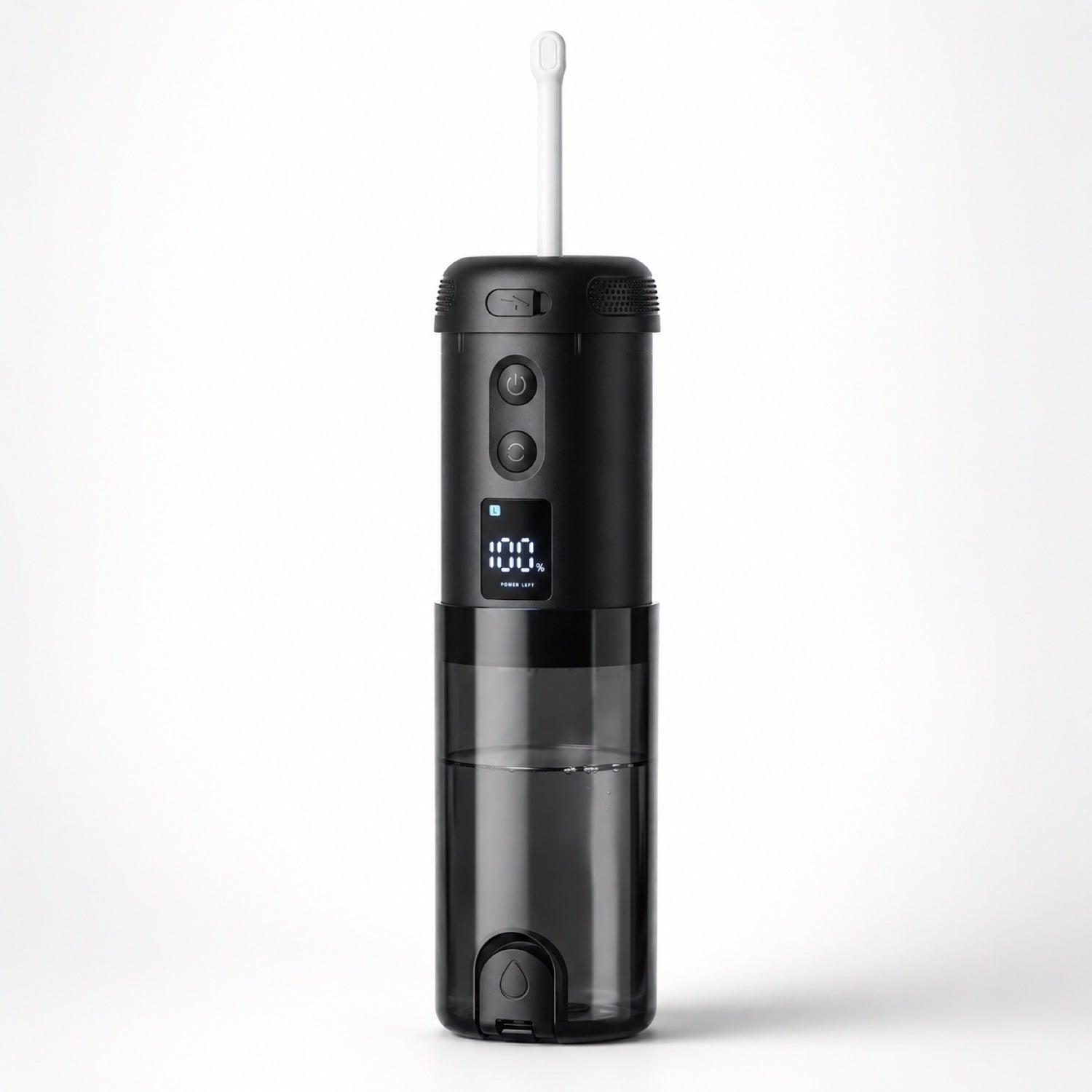 Douchette intime SPLASHI&nbsp;: corps noir mat, réservoir translucide, buse blanche