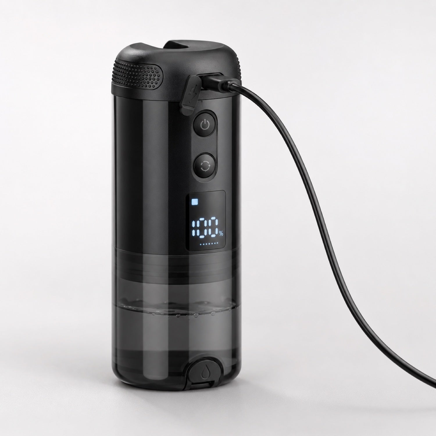Recharge USB-C, réservoir translucide avec l'eau visible
